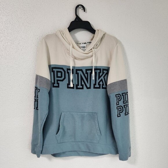 Victoria's Secret PINK Hoodie Sweatshirt Green Beige Black Size Large - Picture 1 of 4